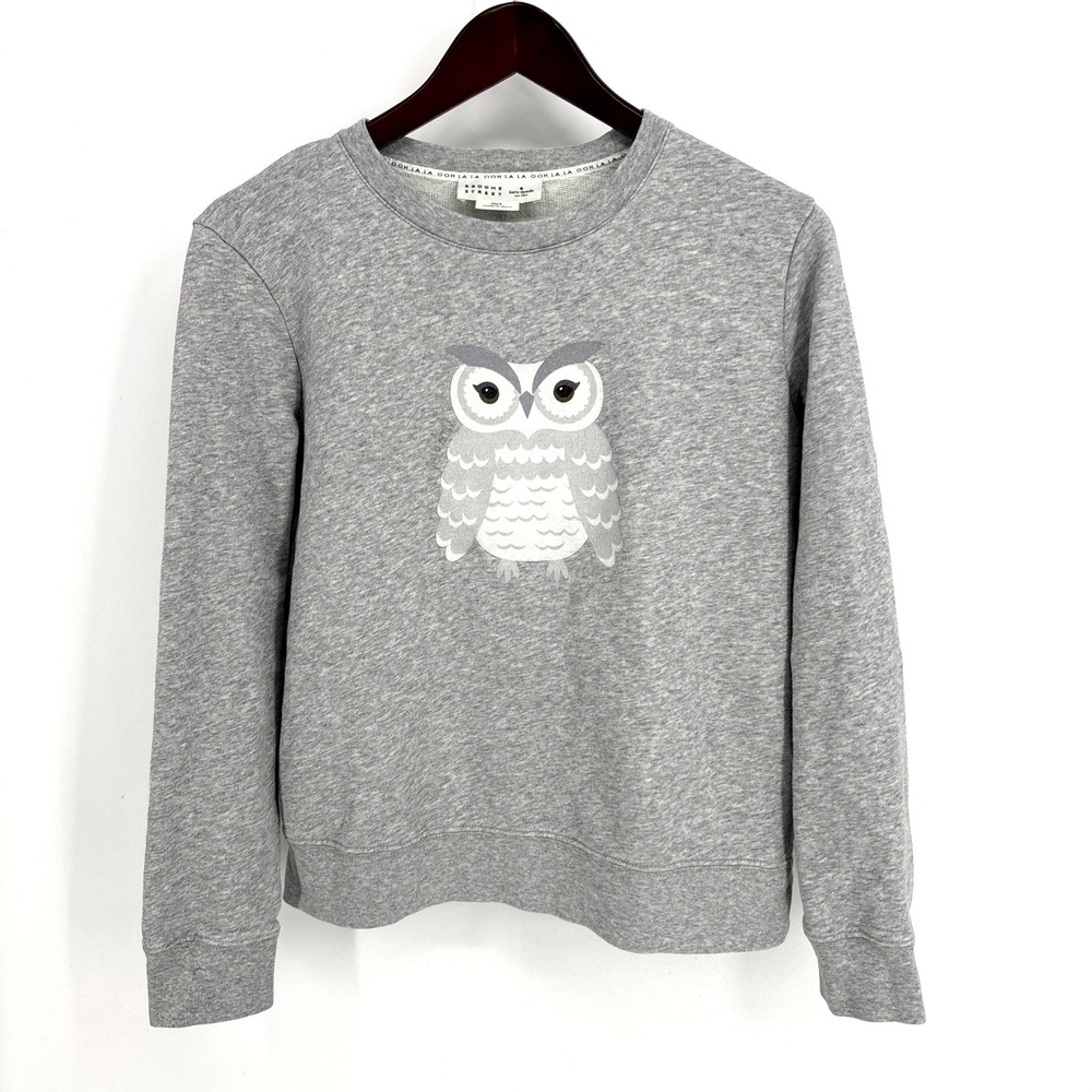 Kate Spade Broome Street Grey Owl Crewneck Sweatshirt Small Preppy